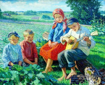 petit concert avec balalaika Nikolay Bogdanov Belsky enfants impressionnisme enfant Peinture à l'huile